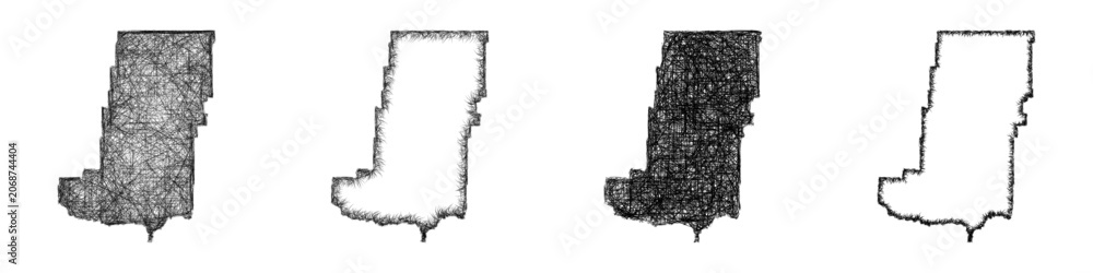 Fototapeta premium Monochrome sketch Phillips County (Montana) outline map design set