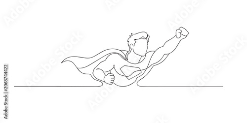 Photos One continuous line drawing of flying superhero