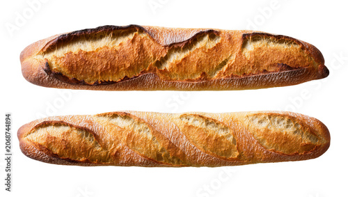 Fotografie Two crusty French baguettes with golden brown crust and airy crumb