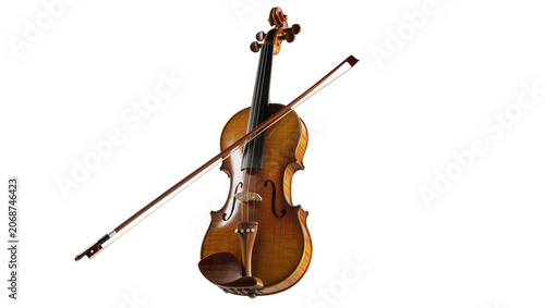 Fotografía Wooden violin with bow on white