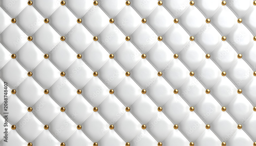 Fototapeta premium White Tufted Upholstery with Gold Studs Seamless Texture Background.