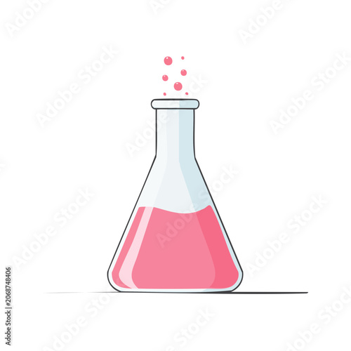 Pink liquid in Erlenmeyer flask vector illustration
