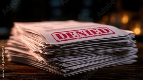 A stack of papers with a prominent red 