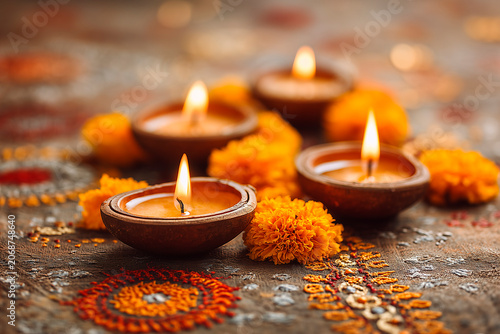 Navaratri Diyas and Marigold Festival Decoration