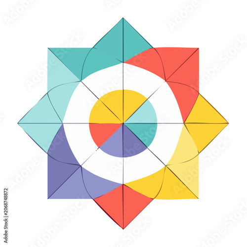 Abstract geometric star pattern with colorful shapes