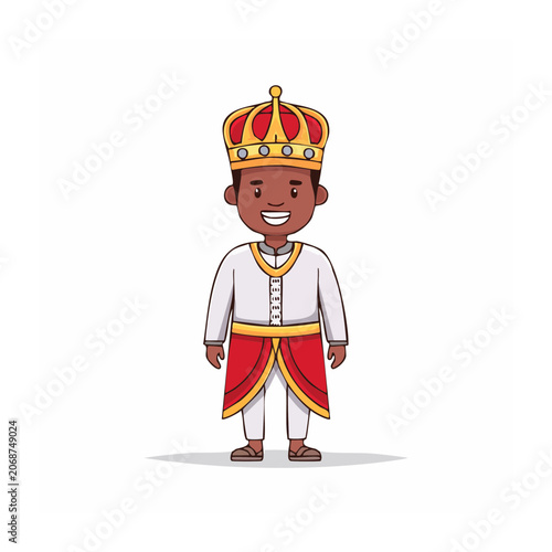 Cartoon boy in traditional clothing and crown