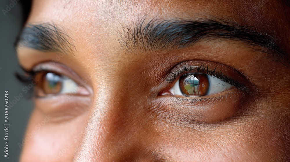 Fototapeta premium Portrait of a person with tired eyes who has just finished a long day of work in natural light, showing a moment of subtle emotion and real-life context