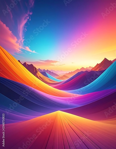 Vibrant desert landscape with colorful sand dunes at sunset (1)