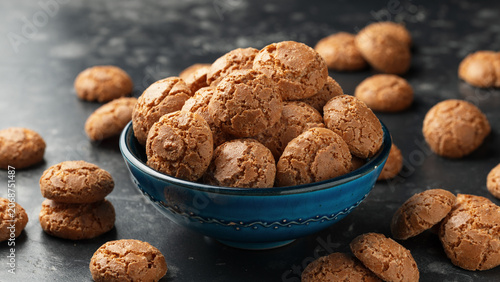 Amaretti biscuits, a traditional Italian sweet and crunchy almond cookies