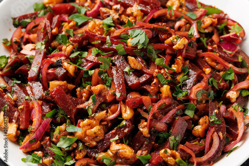 Sweet and Tangy Beetroot Salad with Walnuts and Pomegranate Molasses