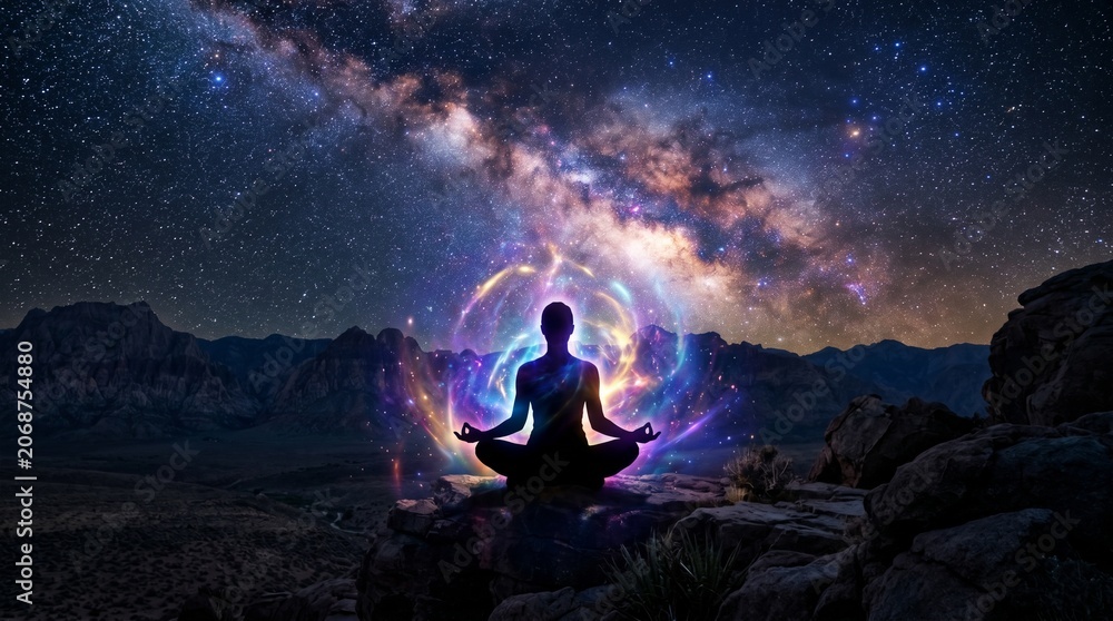 Obraz premium man in the night yoga in the mountains