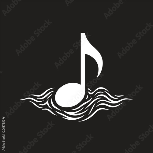 Fotografie White music note icon representing melodic waves with creative, background