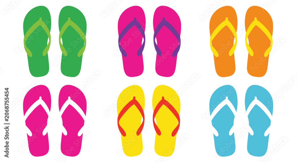 Fototapeta premium Colorful Summer Flip Flop Sandals Collection in Vibrant Flat Design Illustration