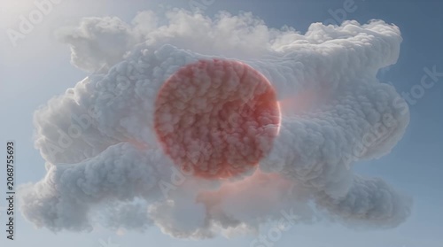 Floating Red Cloud Forming Inside Cloudy Sky Energizing Scene