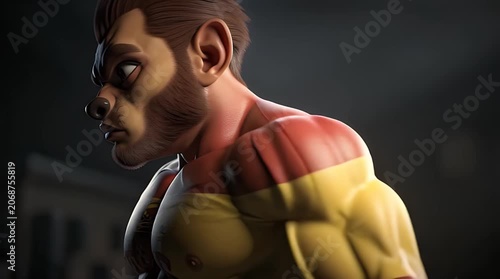 Muscular Battle Figure Figurine Displaying Spain Flag Details in Dramatic Studio Setting