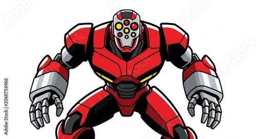Foto Powerful red armored robot mech vector character