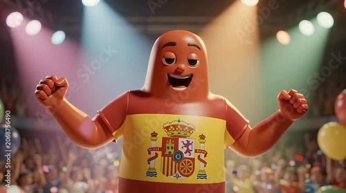 Spain Inspired Mascot Celebrating Victory in Festive Arena