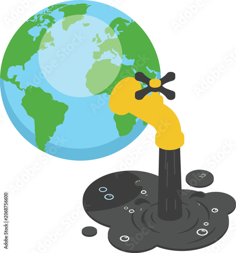 Fotografie Planet earth with a yellow faucet dripping black oil, symbolizing resource deple