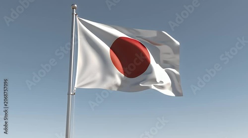 Flag in the Wind Japanese Flag in Clear Sky