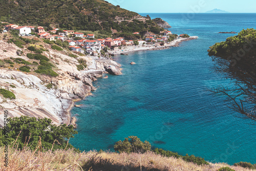 High angle view of Montecristo from Capoliveri (Elba island, Tuscany, Italy)