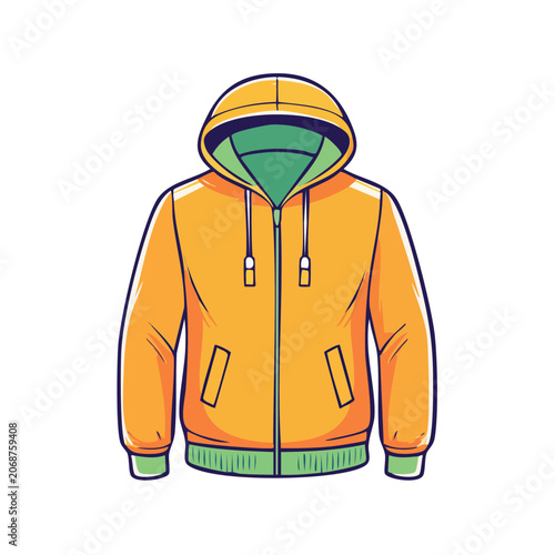 Orange and green hoodie jacket flat vector illustration