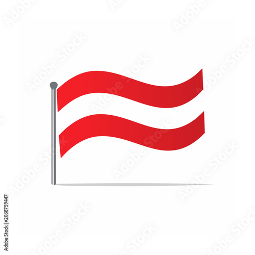 Red and white flag on pole in flat design style