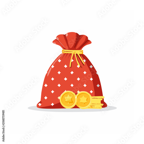 Red money bag with gold coins illustration