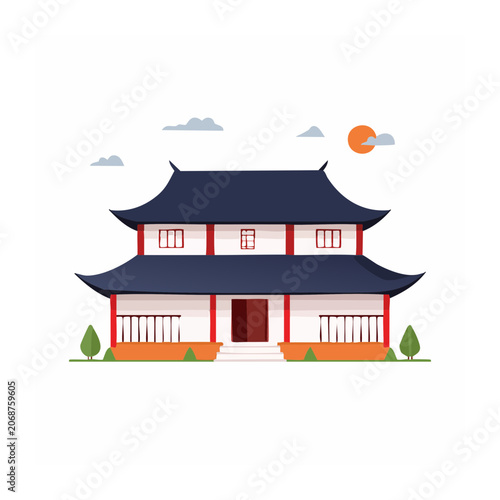 Traditional Asian Temple in Flat Design