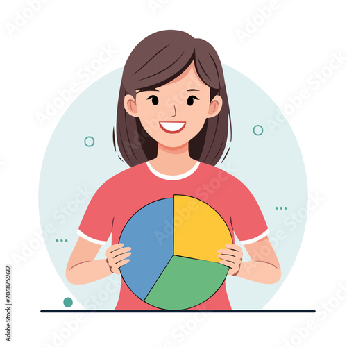 Woman holding colorful pie chart illustration