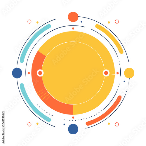 Abstract geometric circle with colorful elements on white background