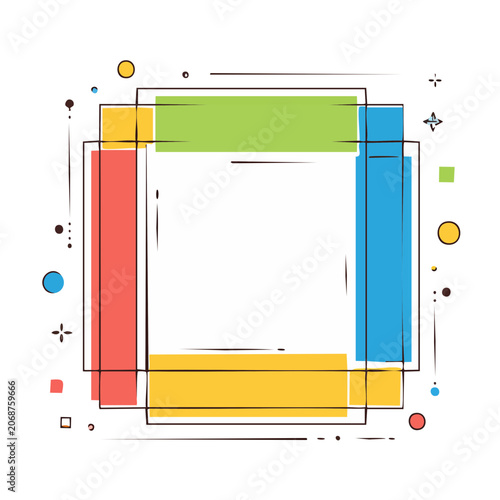 Abstract geometric frame with colorful shapes and copy space