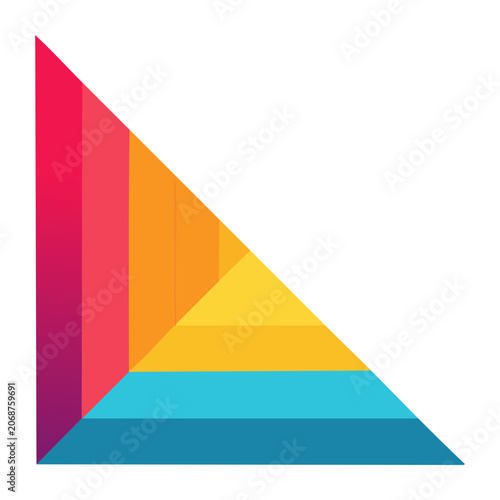 Abstract geometric shape with colorful stripes in corner