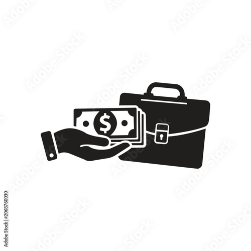 Handcuffed Hands Holding Money and Briefcase in Black and White Illustration