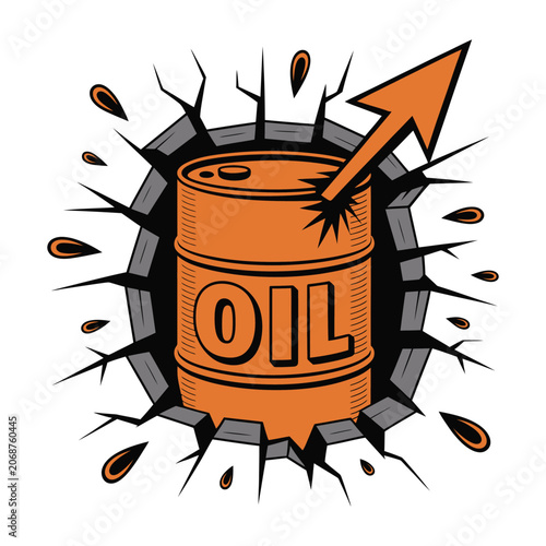 Oil barrel rising market price concept illustration with petroleum