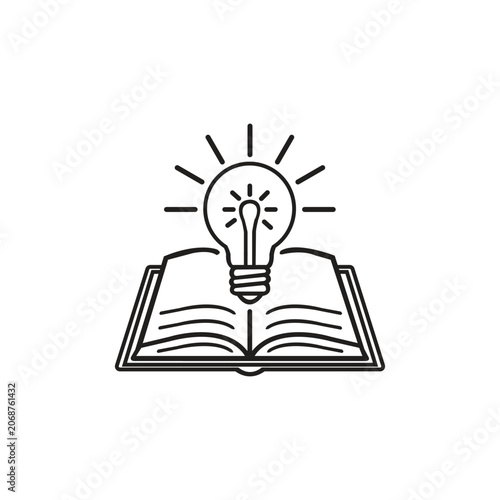 Bright Idea Concept with Open Book and Light Bulb Illustration on White Background