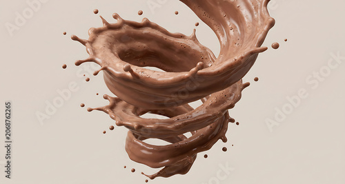 Dynamic Swirling Chocolate Liquid Splash with Flying Droplets