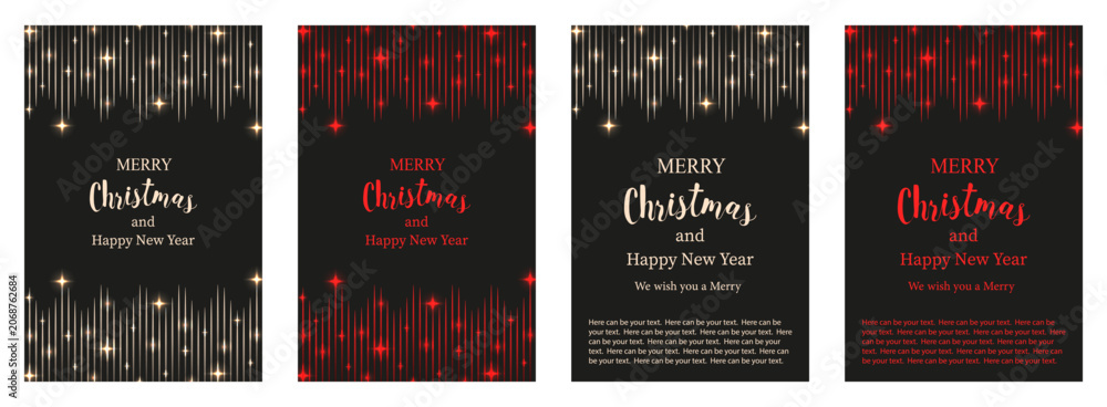 Fototapeta premium Luxury Christmas greeting Card cover Set. Vector shine frame with glowing sparkles and elegant Merry Christmas and Happy New Year holiday message. EPS 10