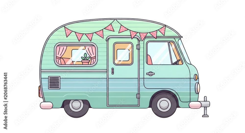 Fototapeta premium Colorful vintage camper van illustration