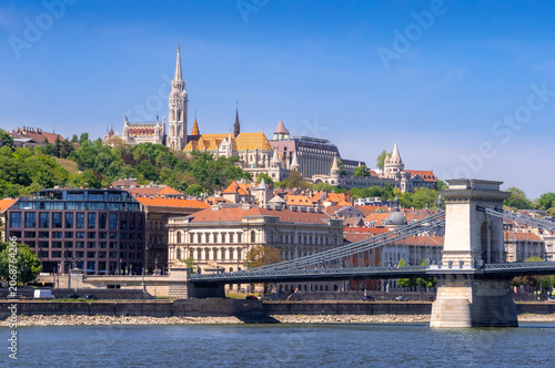 Canvas Print Panoramic View of Buda Castle and Széchenyi Chain Bridge Over the Danube River i