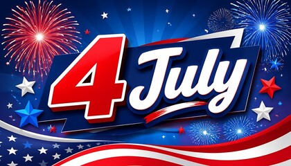 Fourth of July celebration banner, 4th of July patriotic background with fireworks and stars, American Independence Day holiday design
