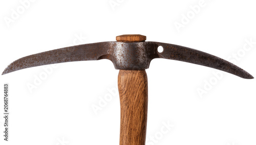 Fotografía Rusty metal pickaxe with wooden handle