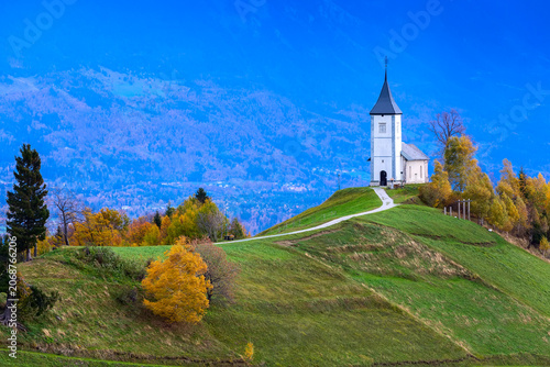 Church on top of the hill in Slovenia countryside