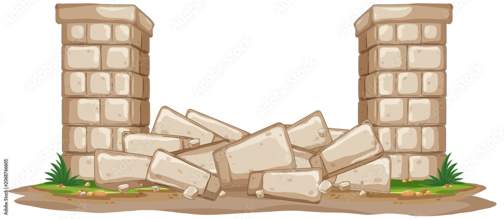 Naklejka premium Vector Illustration of a Ruined Stone Archway with Rubble