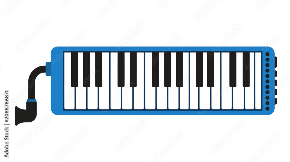 Fototapeta premium Blue Melodica Musical Instrument with Black and White Keys, Isolated on White Background