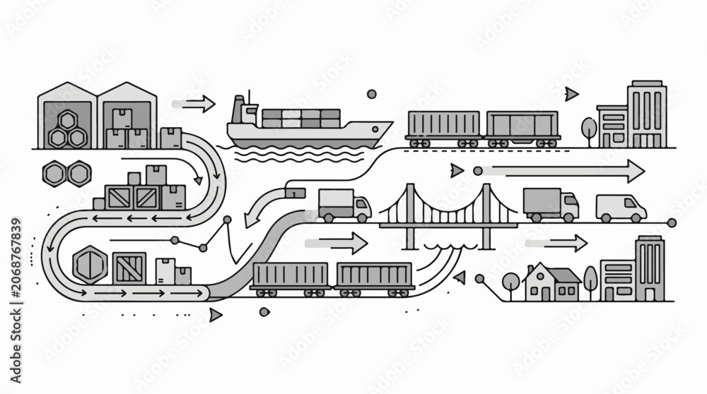 Obraz premium Logistics and transportation system with various vehicles