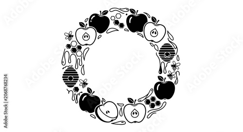Apple and Honey Beehive Wreath Illustration
