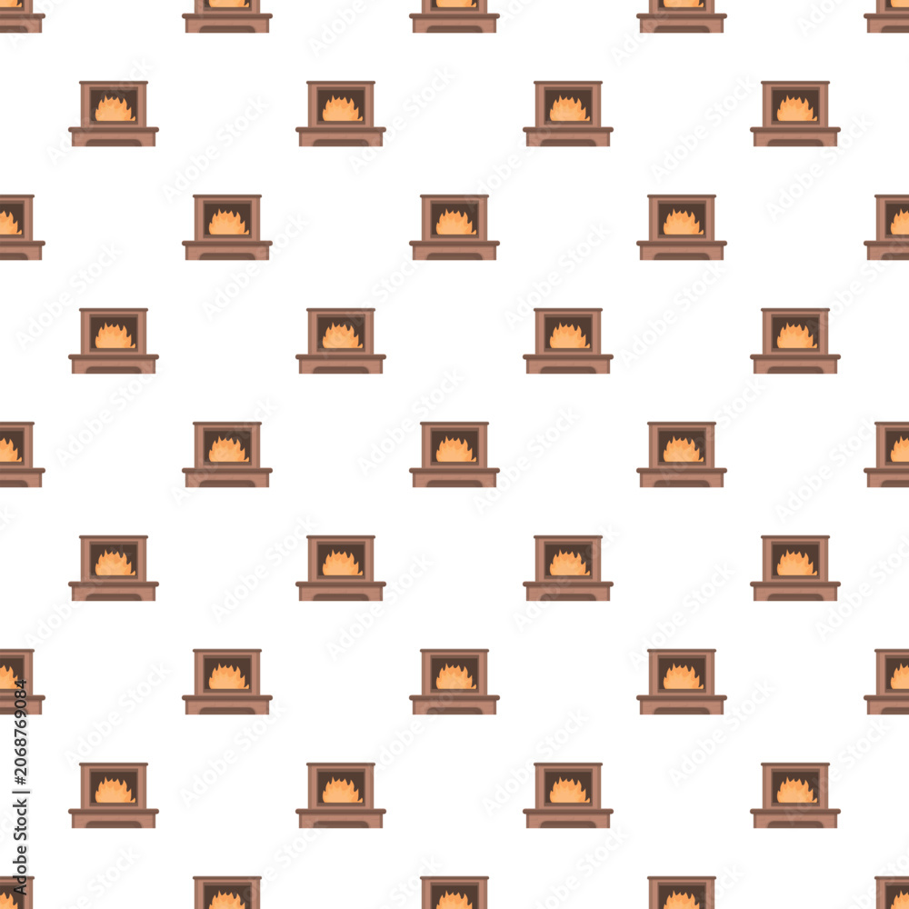 Obraz premium Fireplace cartoon icons creating a repeating background pattern, symbolizing warmth and home comfort