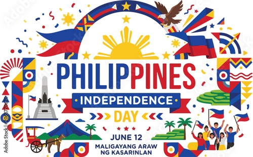 Foto Philippines independence day celebration with national symbols and icons