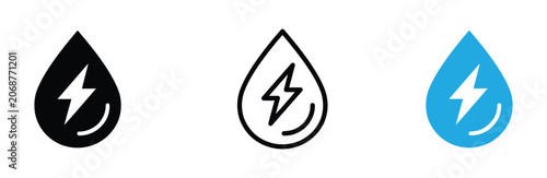 Photos Energy water drop icon set for renewable power, hydration, electricity, and liquid resources