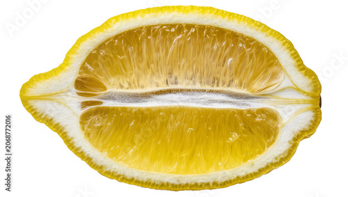 Fotografía Juicy yellow lemon slice with white pith and textured segments
